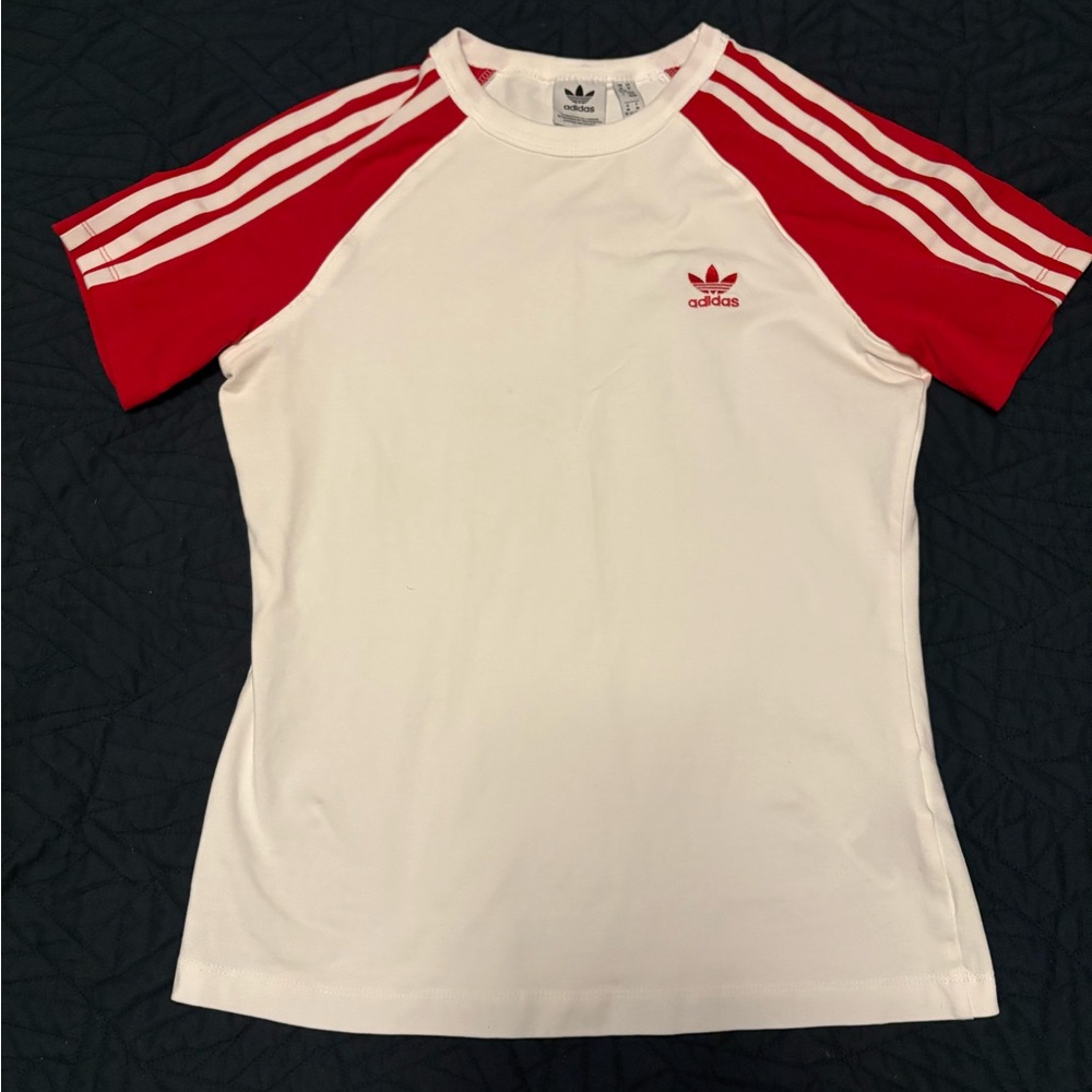Adidas White Shirt with Red Accents